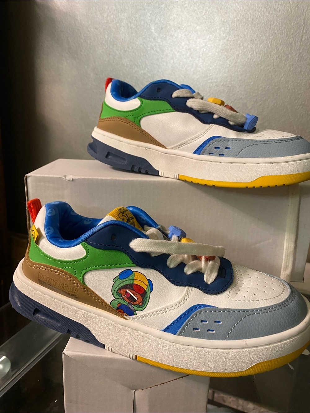 Zara White Blue Green Multi-Accent Kids Sneakers